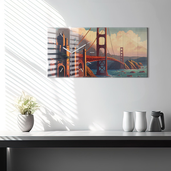 Glass wall clock rectangular San Francisco Bridge