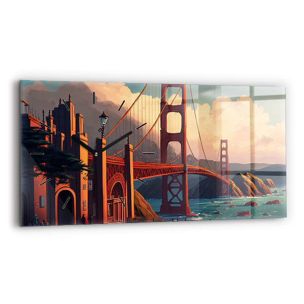 Glass wall clock rectangular San Francisco Bridge