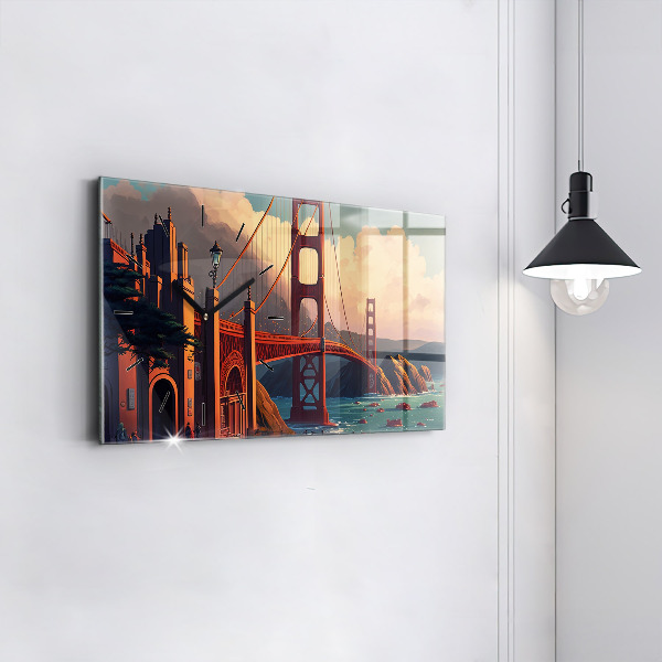 Glass wall clock rectangular San Francisco Bridge