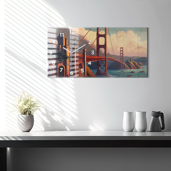 Glass wall clock rectangular San Francisco Bridge