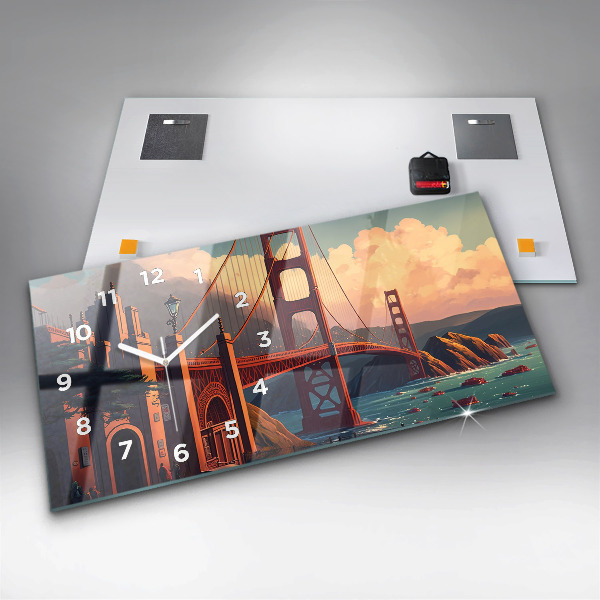 Glass wall clock rectangular San Francisco Bridge