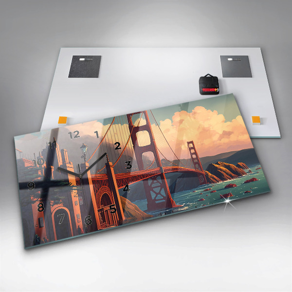 Glass wall clock rectangular San Francisco Bridge