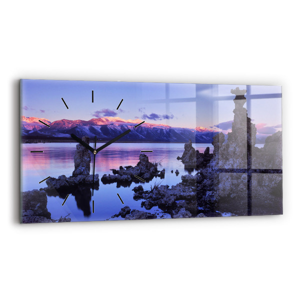 Glass wall clock rectangular Lake California