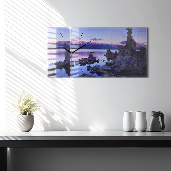 Glass wall clock rectangular Lake California