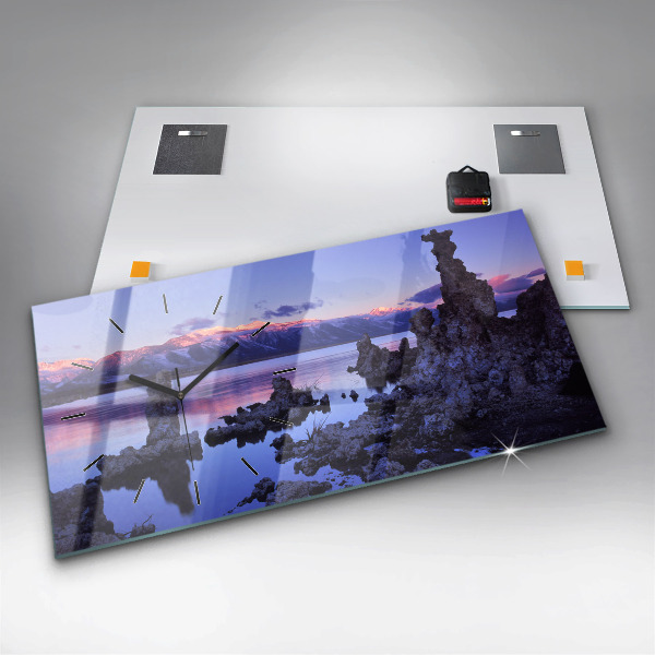 Glass wall clock rectangular Lake California