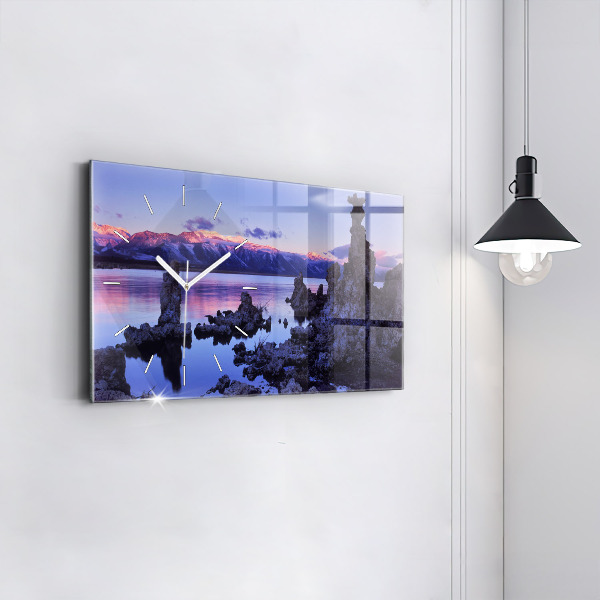 Glass wall clock rectangular Lake California