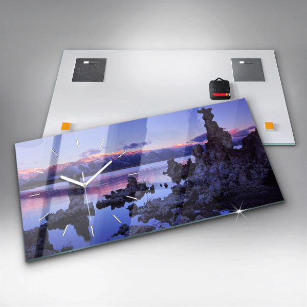 Glass wall clock rectangular Lake California