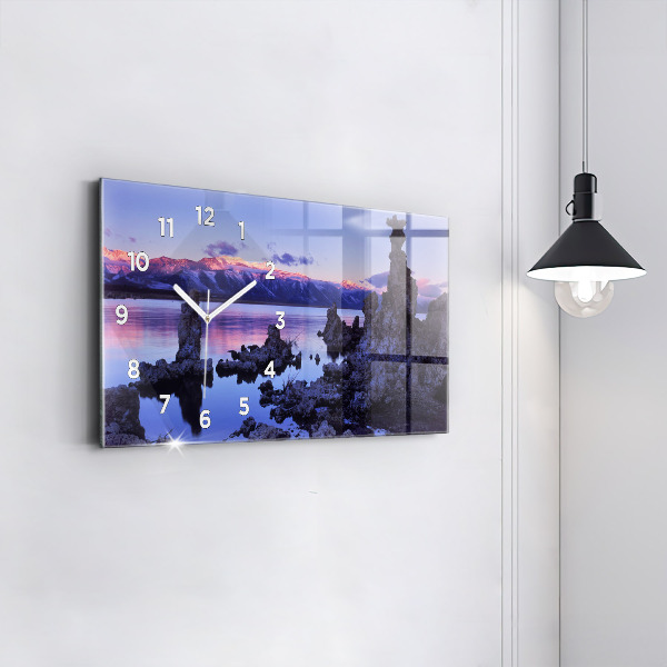 Glass wall clock rectangular Lake California