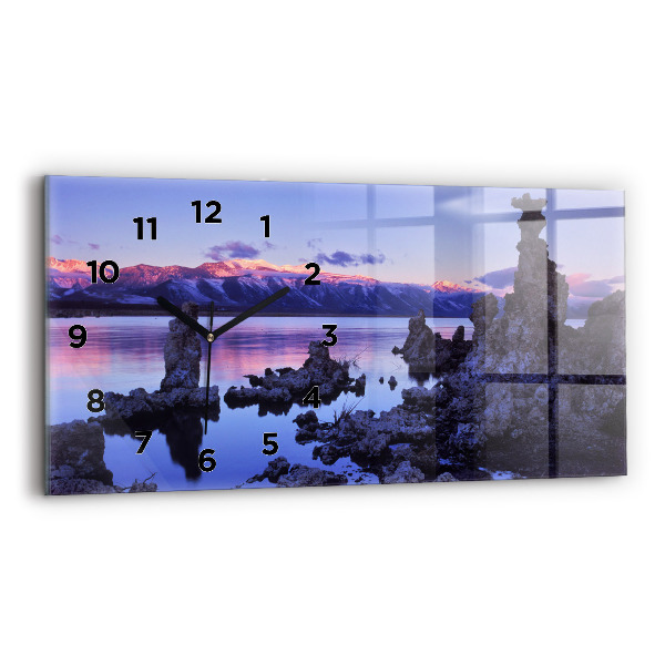 Glass wall clock rectangular Lake California