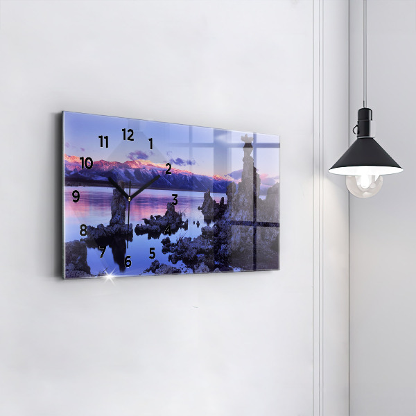 Glass wall clock rectangular Lake California