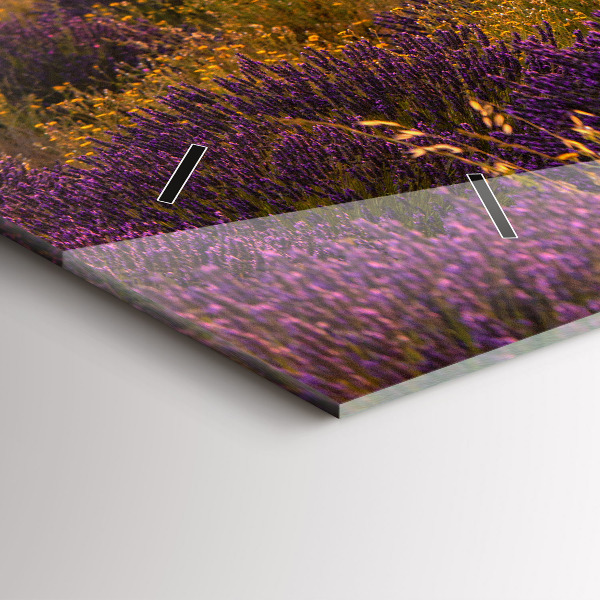 Glass wall clock rectangular Lavender meadow France