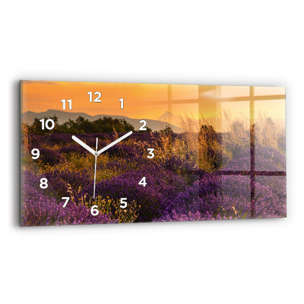 Glass wall clock rectangular Lavender meadow France