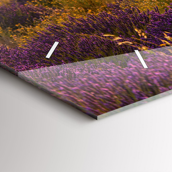 Glass wall clock rectangular Lavender meadow France