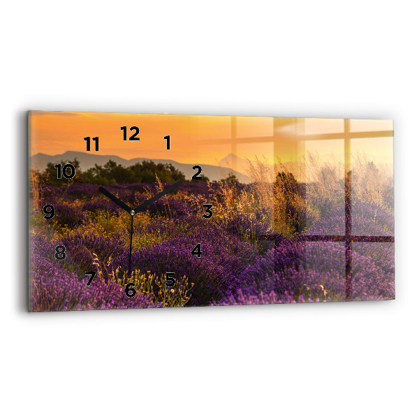 Glass wall clock rectangular Lavender meadow France