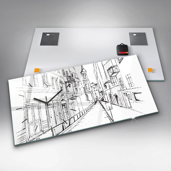Glass wall clock rectangular Drawing of the city of Provence