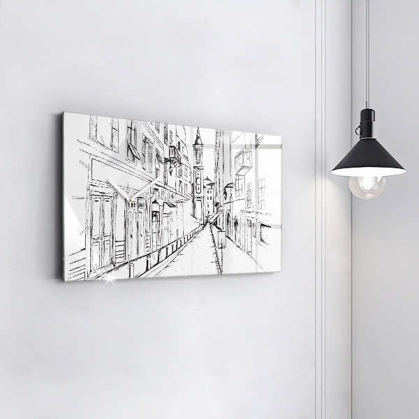 Glass wall clock rectangular Drawing of the city of Provence