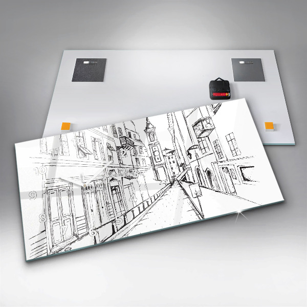 Glass wall clock rectangular Drawing of the city of Provence