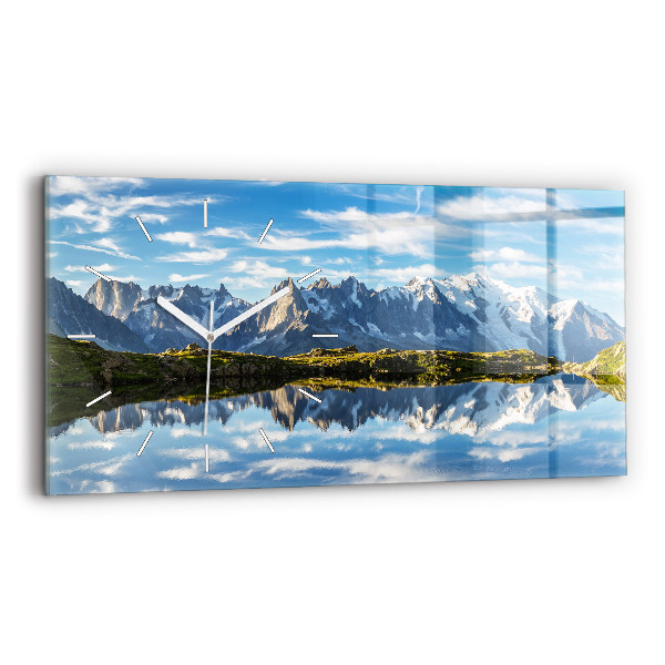 Glass wall clock rectangular Chamonix Valley, French Alps