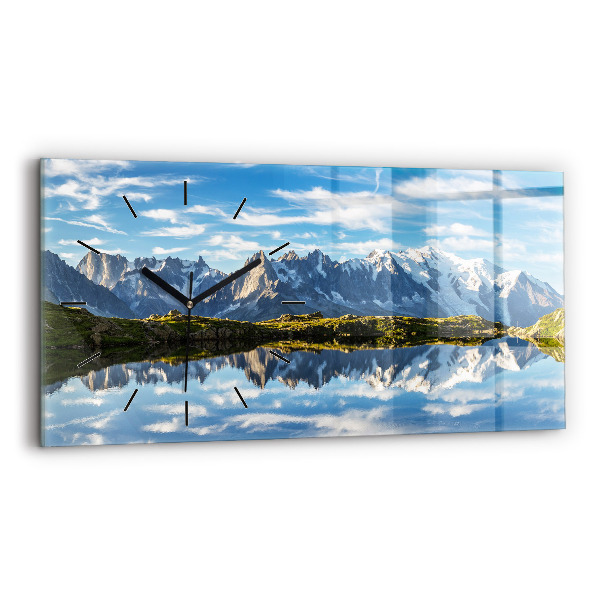 Glass wall clock rectangular Chamonix Valley, French Alps