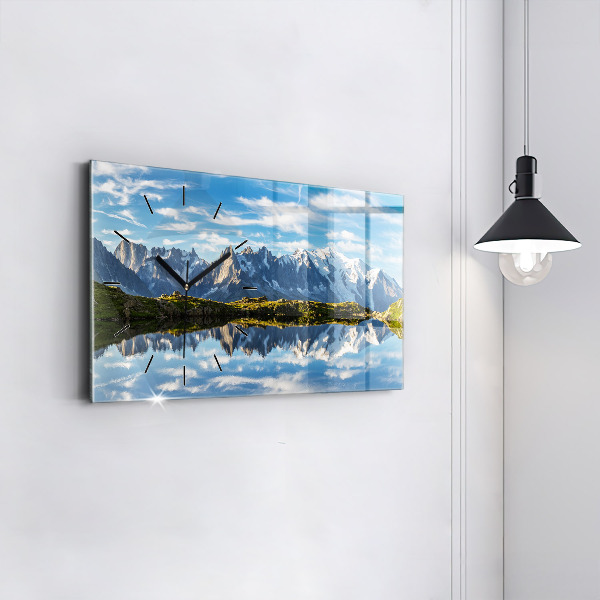 Glass wall clock rectangular Chamonix Valley, French Alps