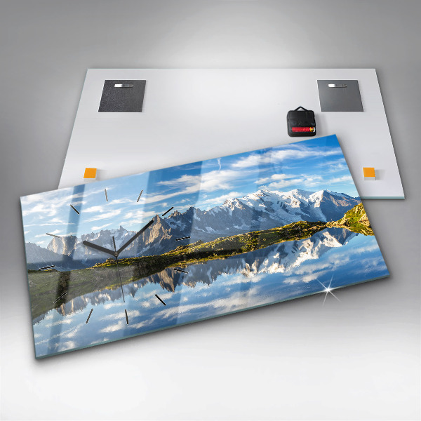 Glass wall clock rectangular Chamonix Valley, French Alps
