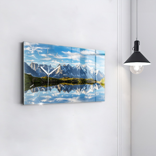 Glass wall clock rectangular Chamonix Valley, French Alps