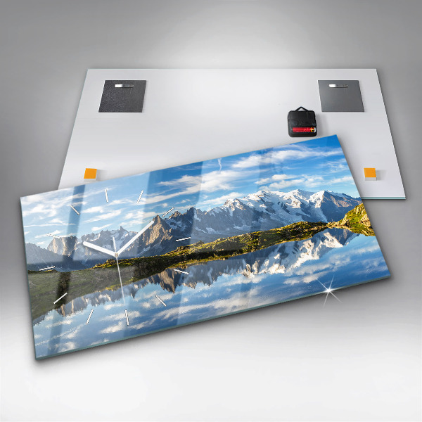 Glass wall clock rectangular Chamonix Valley, French Alps