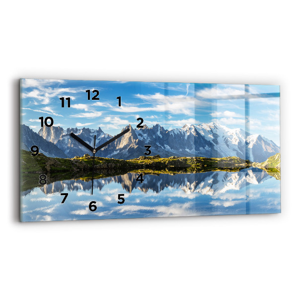 Glass wall clock rectangular Chamonix Valley, French Alps
