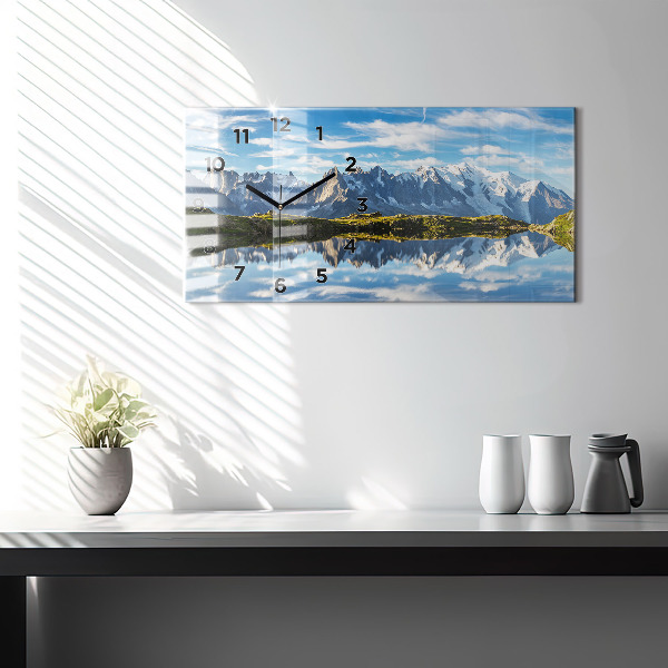 Glass wall clock rectangular Chamonix Valley, French Alps