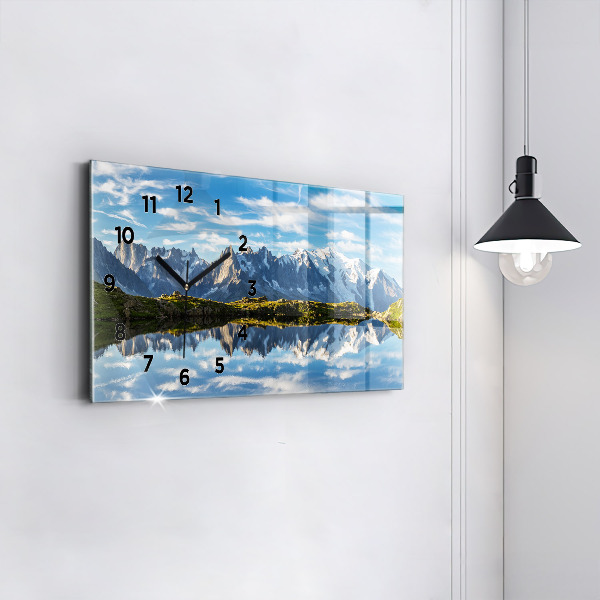 Glass wall clock rectangular Chamonix Valley, French Alps