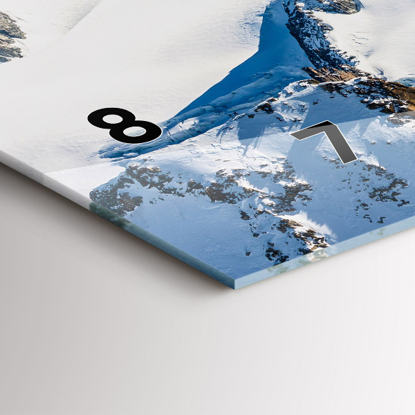 Glass wall clock rectangular Skier in the Alps