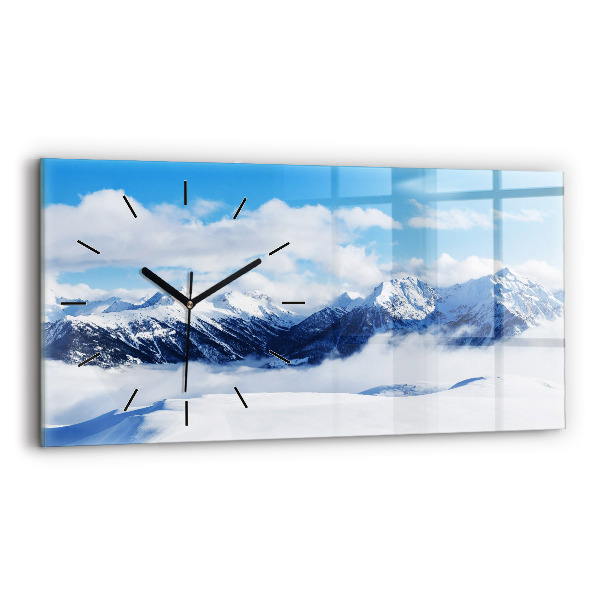 Glass wall clock rectangular Mountain panorama