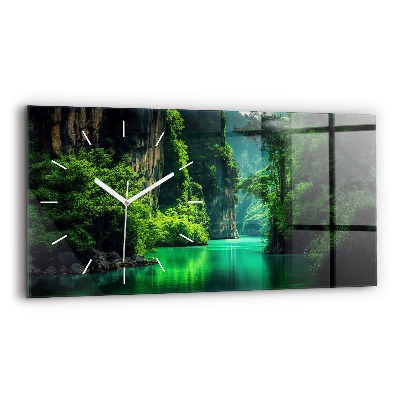 Glass wall clock rectangular Thailand's natural landscape