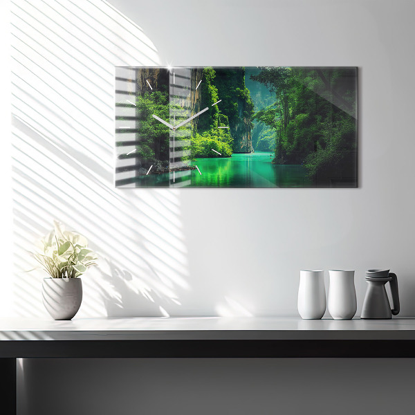 Glass wall clock rectangular Thailand's natural landscape