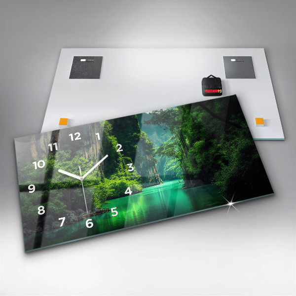 Glass wall clock rectangular Thailand's natural landscape
