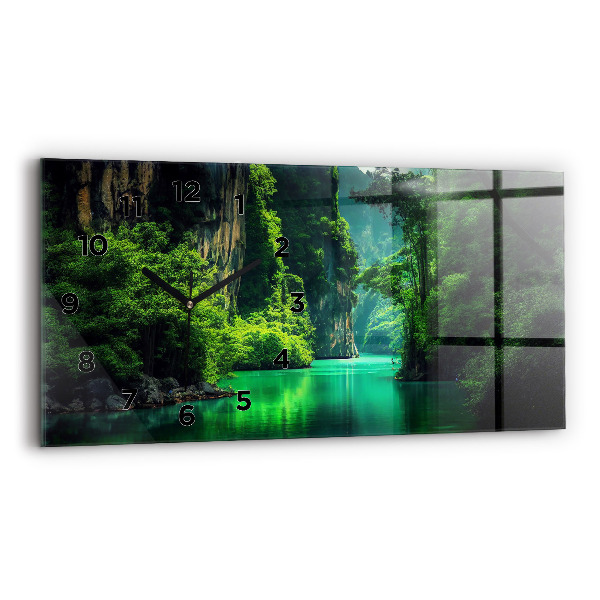 Glass wall clock rectangular Thailand's natural landscape