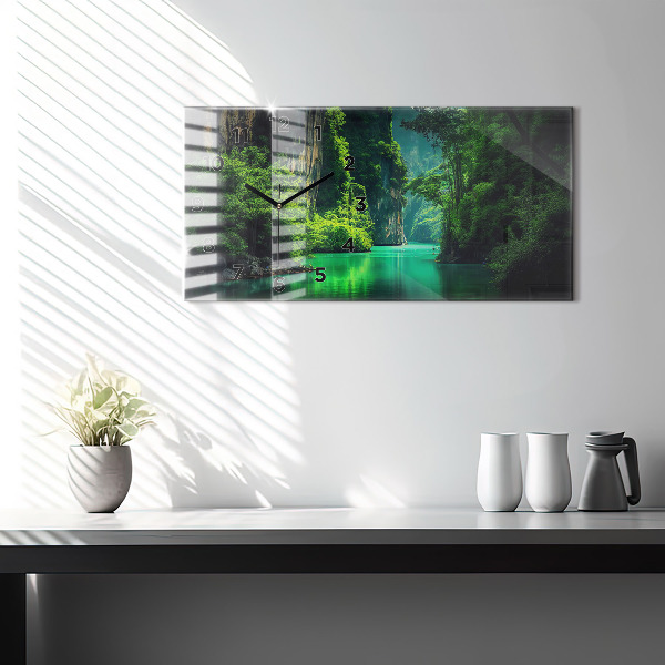 Glass wall clock rectangular Thailand's natural landscape