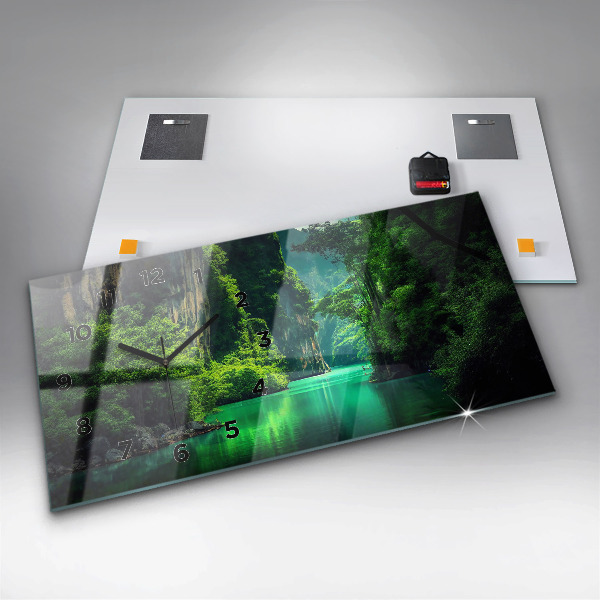 Glass wall clock rectangular Thailand's natural landscape