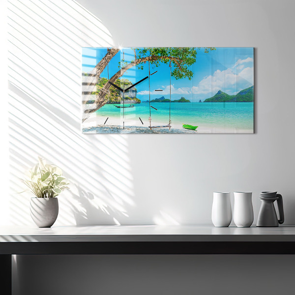 Glass wall clock rectangular Sunny island Thailand