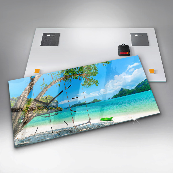 Glass wall clock rectangular Sunny island Thailand