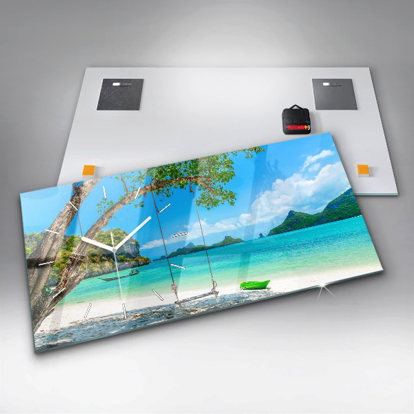 Glass wall clock rectangular Sunny island Thailand
