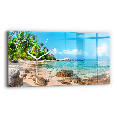 Glass wall clock rectangular Beautiful beach in Thailand