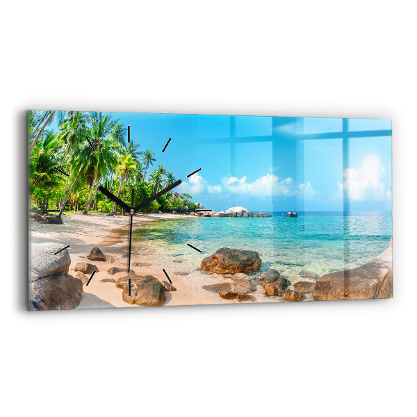 Glass wall clock rectangular Beautiful beach in Thailand