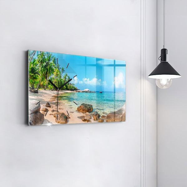 Glass wall clock rectangular Beautiful beach in Thailand