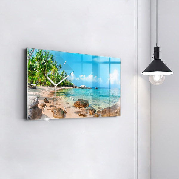 Glass wall clock rectangular Beautiful beach in Thailand