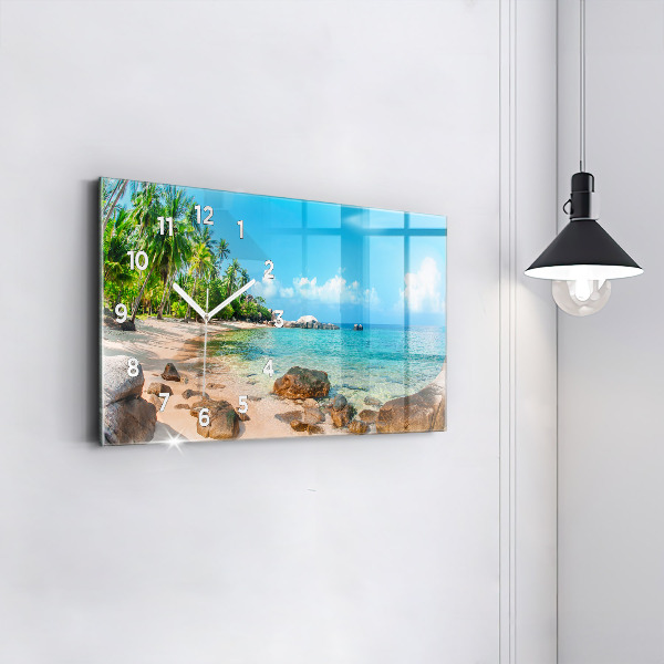 Glass wall clock rectangular Beautiful beach in Thailand