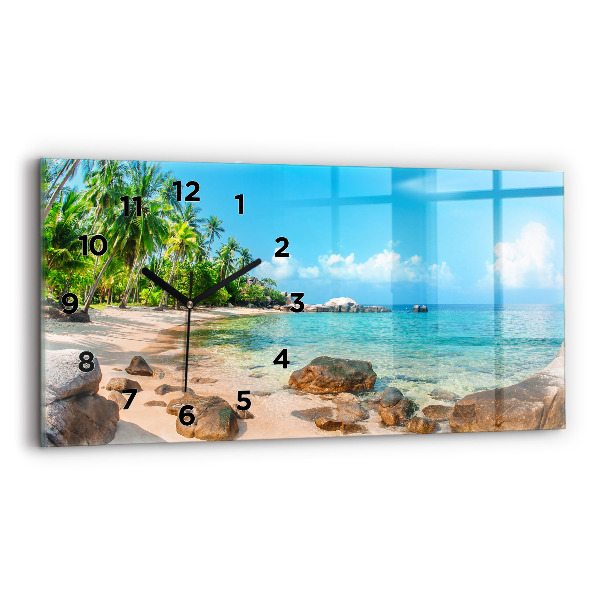 Glass wall clock rectangular Beautiful beach in Thailand