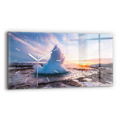 Glass wall clock rectangular Geyser on the island of Iceland