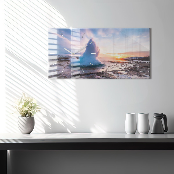 Glass wall clock rectangular Geyser on the island of Iceland