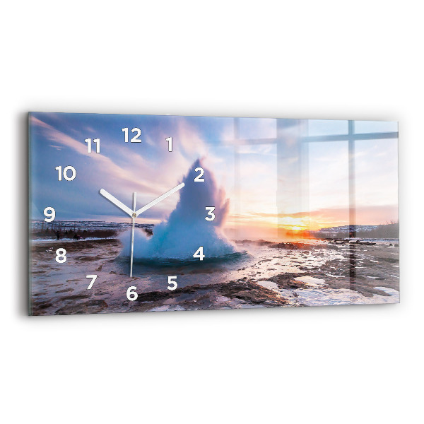 Glass wall clock rectangular Geyser on the island of Iceland